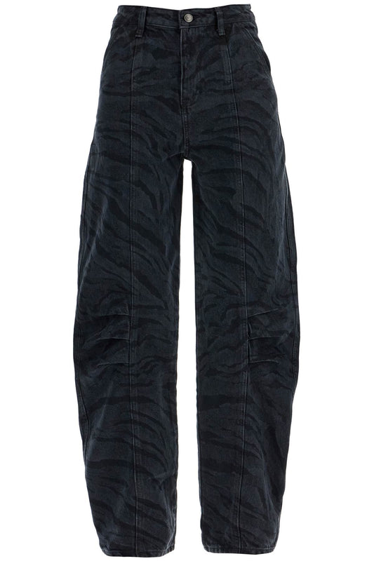 Animal Print Barrel Jeans  - Black