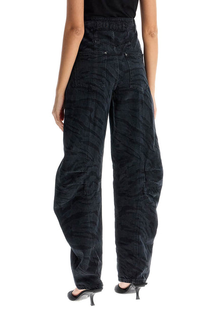 Animal Print Barrel Jeans  - Black