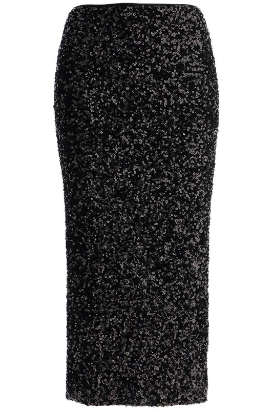 Midi Sequin Skirt In  - Black