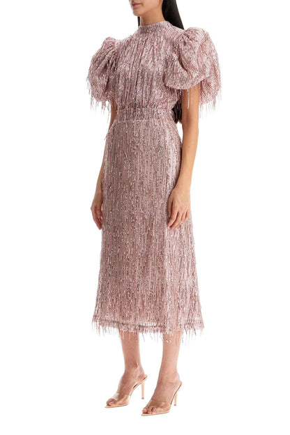 Midi Dress With Sequin Fringe Detailing  - Pink