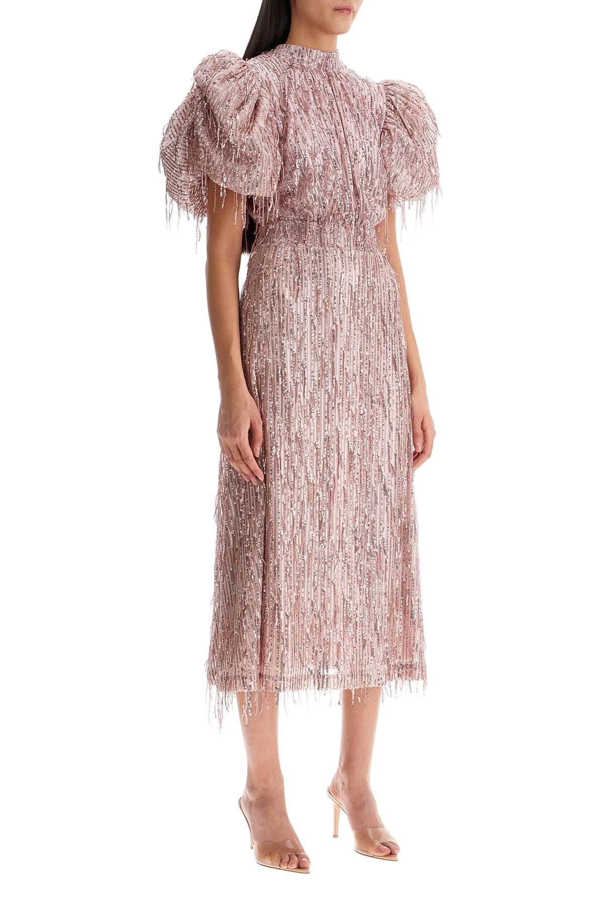 Midi Dress With Sequin Fringe Detailing  - Pink