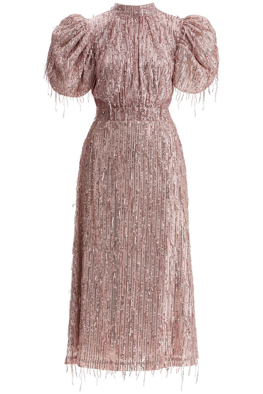 Midi Dress With Sequin Fringe Detailing  - Pink