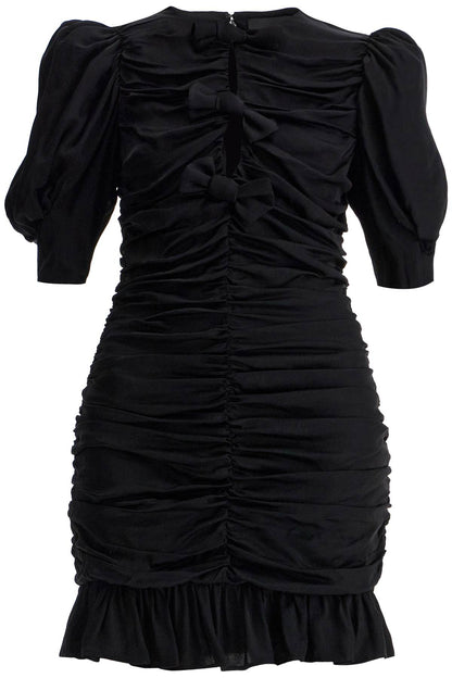 Draped Satin Mini Dress  - Black