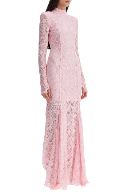 Long Pink Lace Dress With Open Back For Special Occasions  - Pink