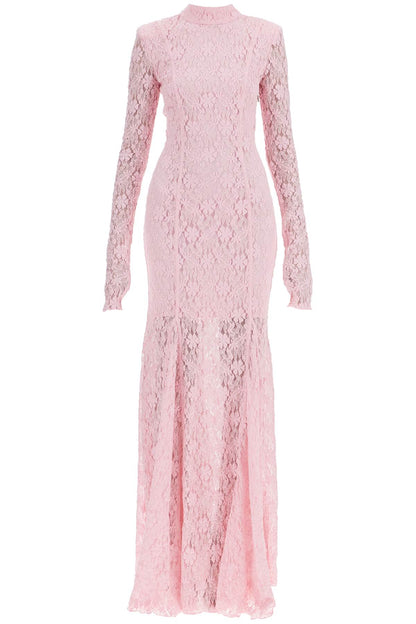 Long Pink Lace Dress With Open Back For Special Occasions  - Pink