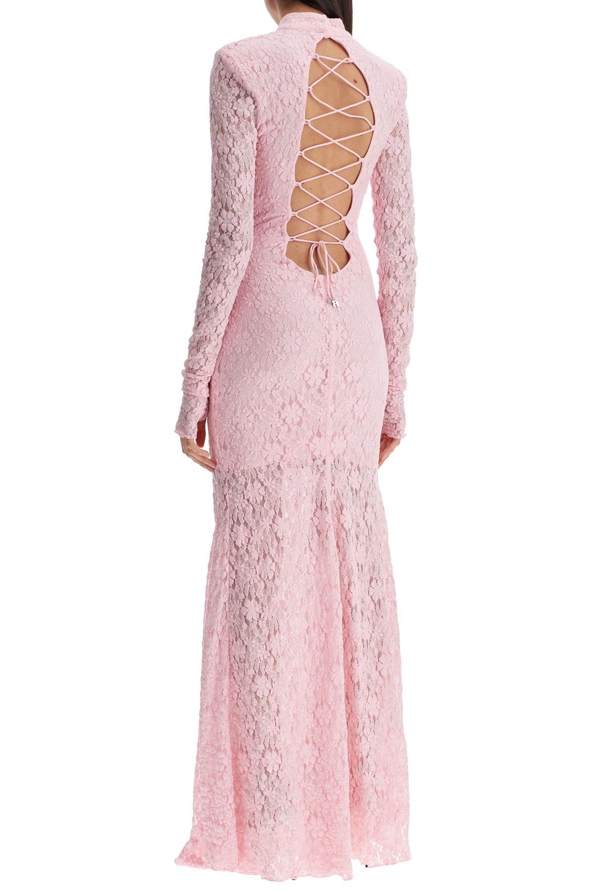 Long Pink Lace Dress With Open Back For Special Occasions  - Pink