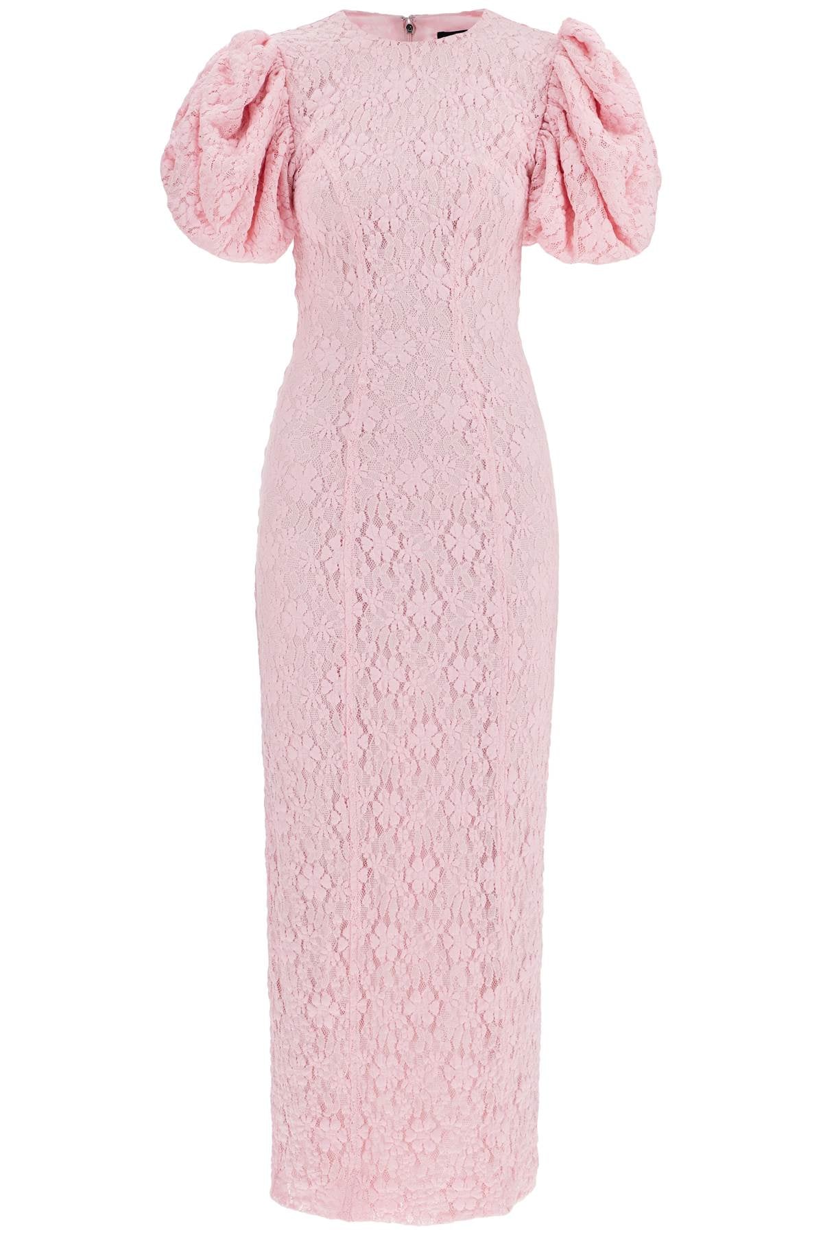 Pink Floral Midi Dress With Puff Sleeves In Mixed Materials  - Pink