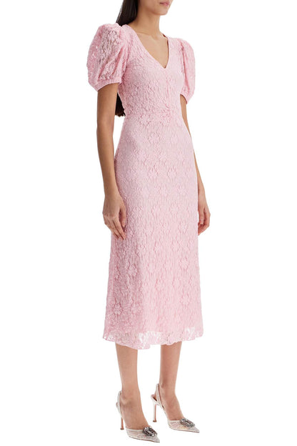 Pink Lace Midi Dress With Puff Sleeves  - Pink