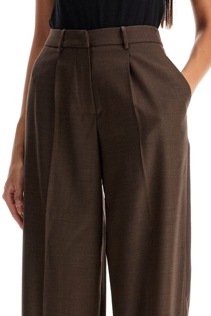 Wide Stretch Wool Trousers For Comfortable Fit  - Brown