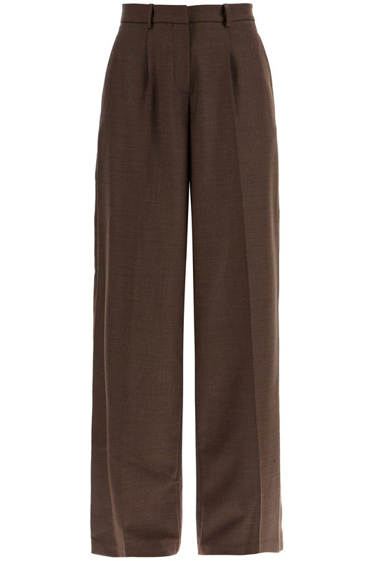 Wide Stretch Wool Trousers For Comfortable Fit  - Brown