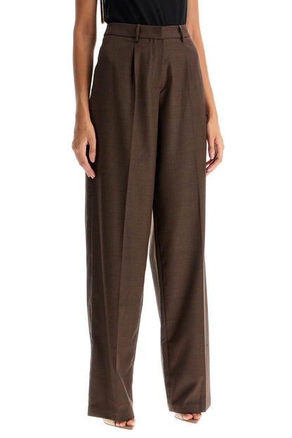 Wide Stretch Wool Trousers For Comfortable Fit  - Brown