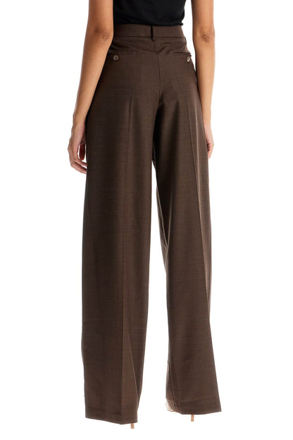 Wide Stretch Wool Trousers For Comfortable Fit  - Brown