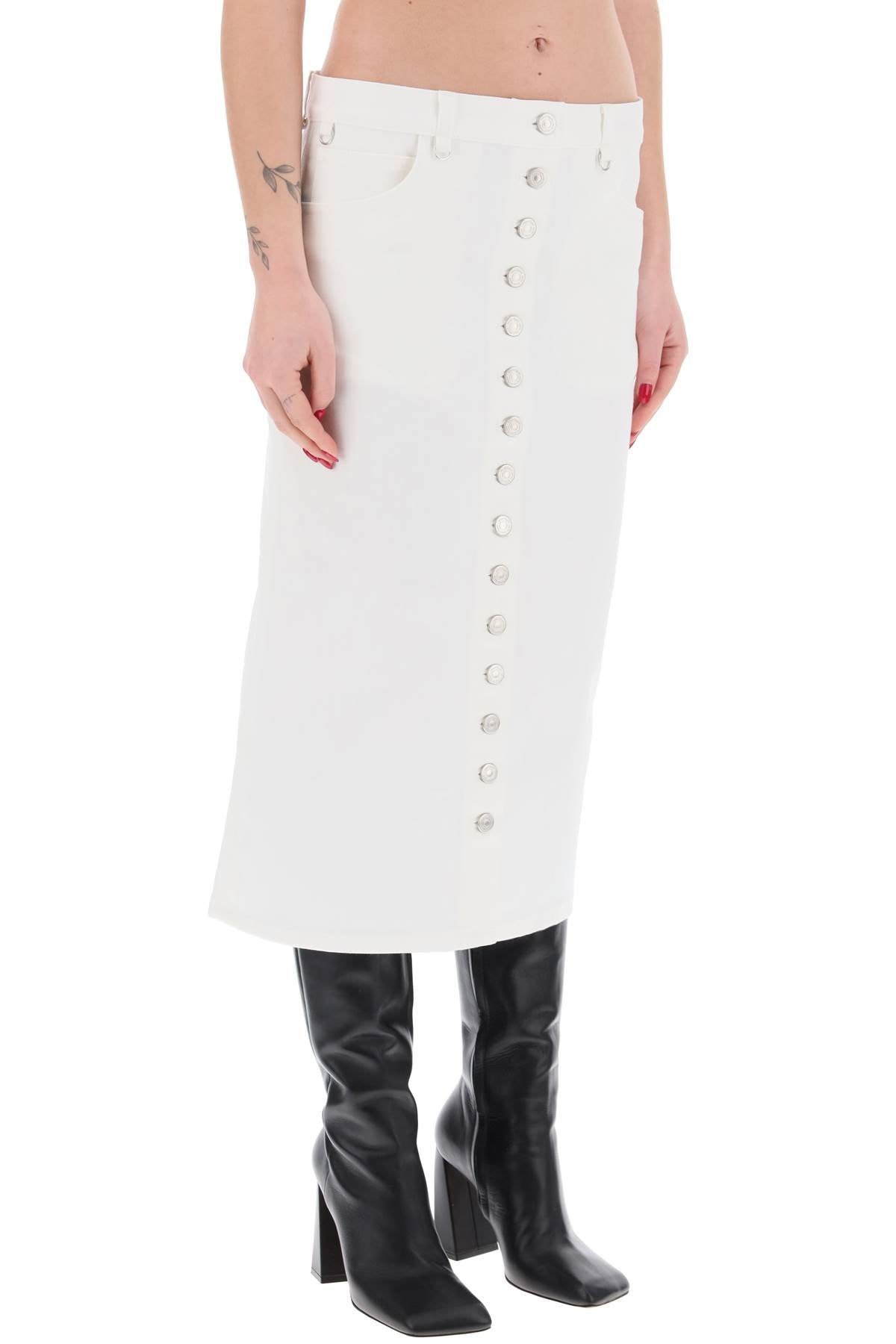 "denim Midi Skirt With Multif  - White