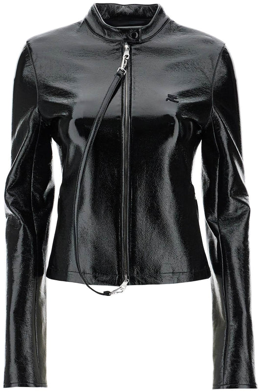 Black Cotton Jacket With High Collar And Zip  - Black