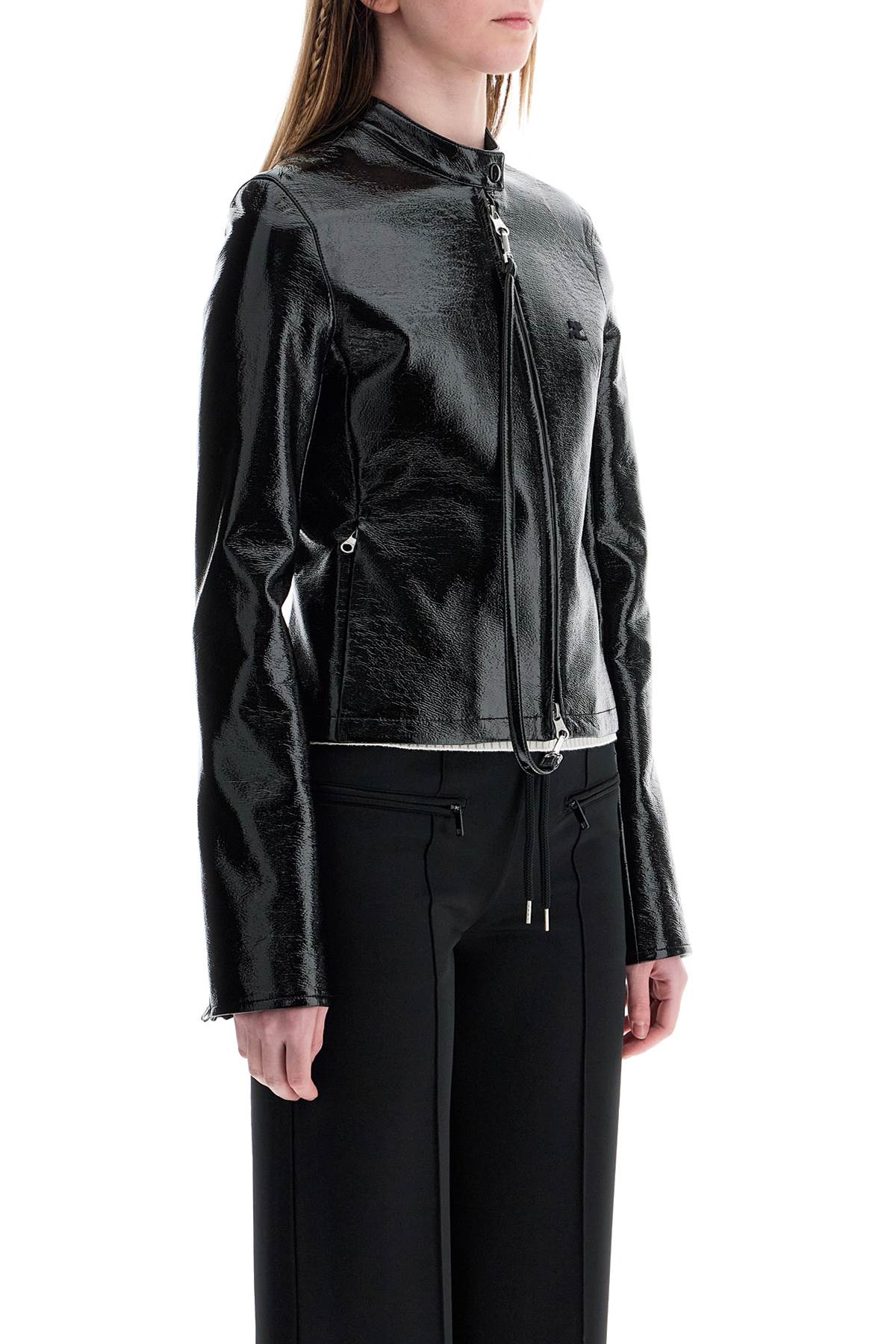 Black Cotton Jacket With High Collar And Zip  - Black