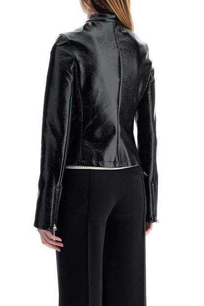 Black Cotton Jacket With High Collar And Zip  - Black