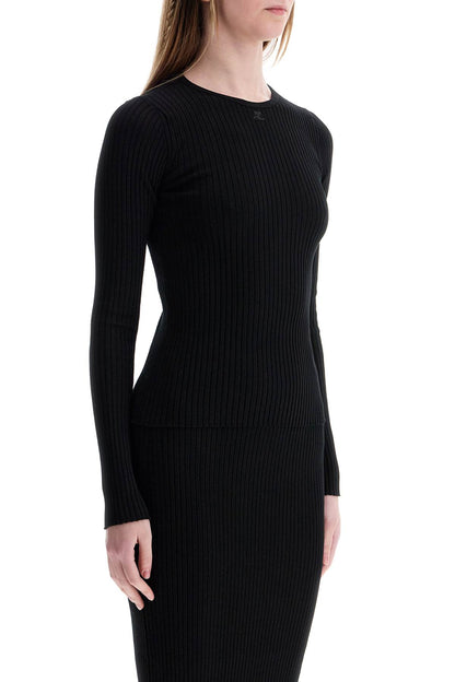 Black Viscose And Polyester Sweater With Drop Neckline  - Black