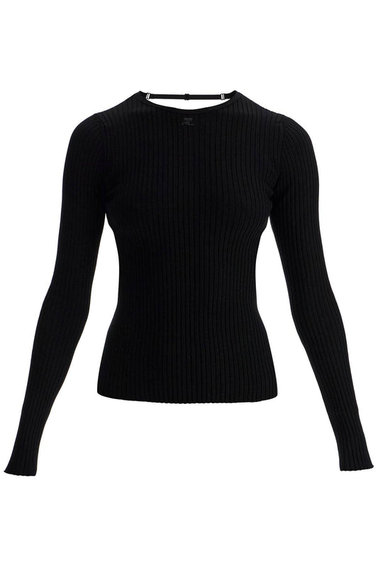 Black Viscose And Polyester Sweater With Drop Neckline  - Black