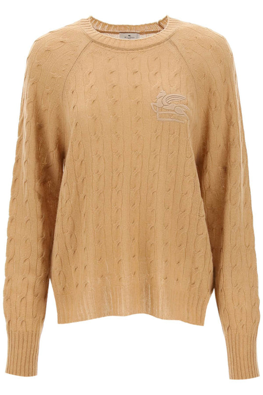 Cashmere Sweater With Pegasus Embroidery  - Beige