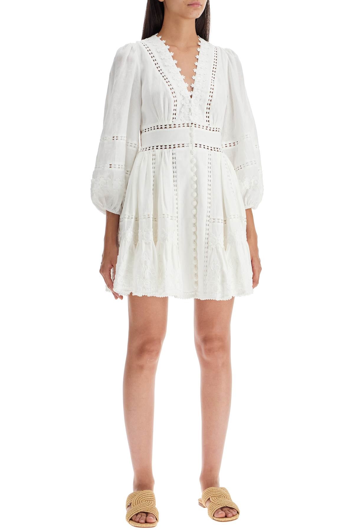 Short Dress With Cutwork Embroidery Details  - White