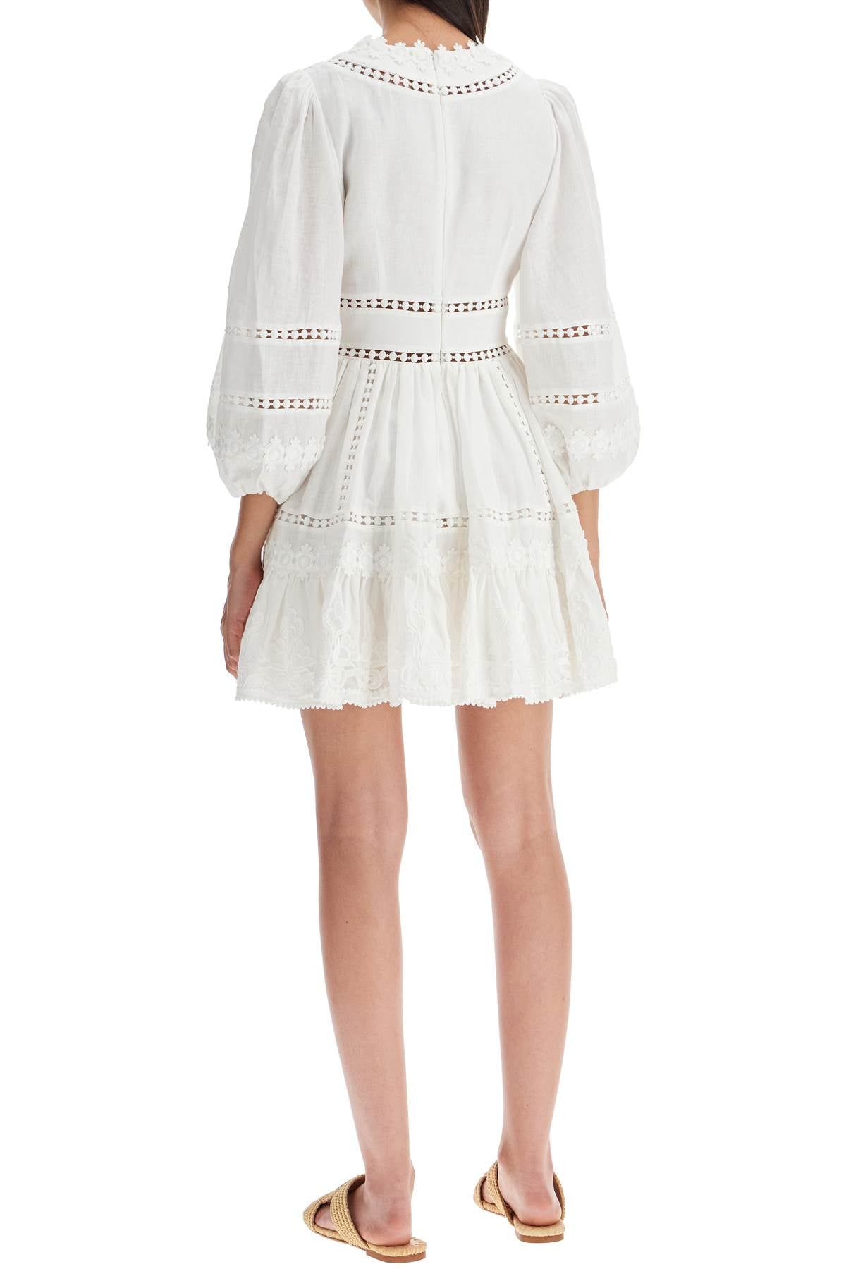 Short Dress With Cutwork Embroidery Details  - White