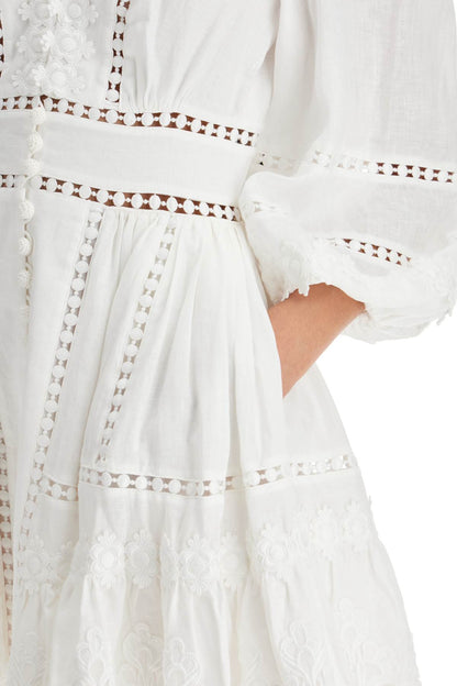 Short Dress With Cutwork Embroidery Details  - White