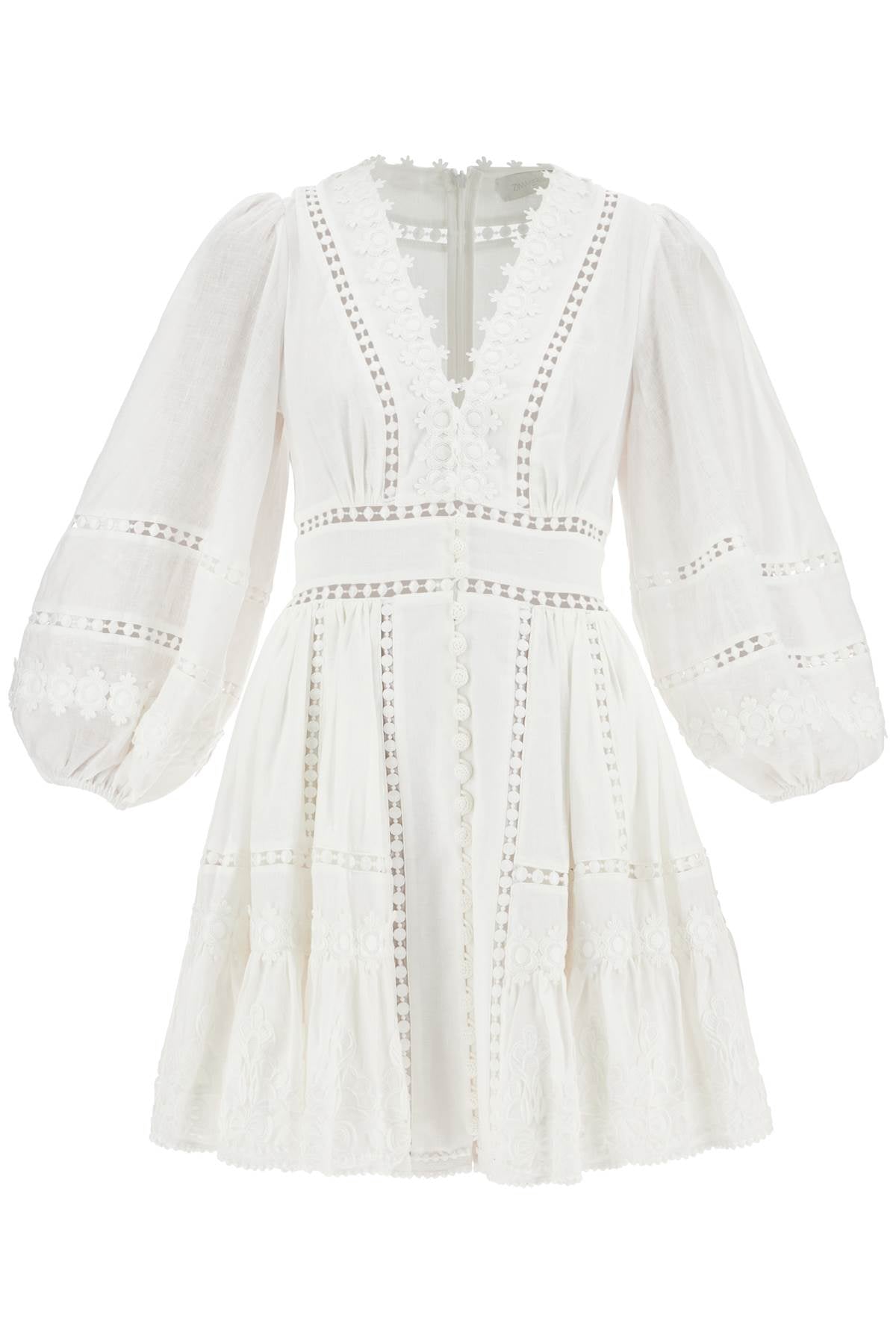 Short Dress With Cutwork Embroidery Details  - White