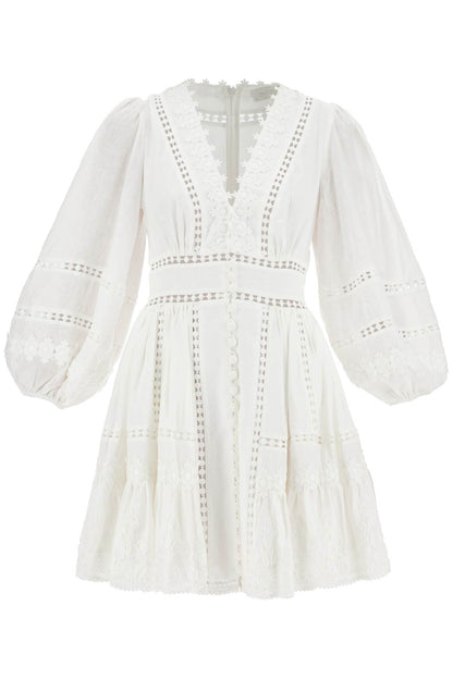 Short Dress With Cutwork Embroidery Details  - White