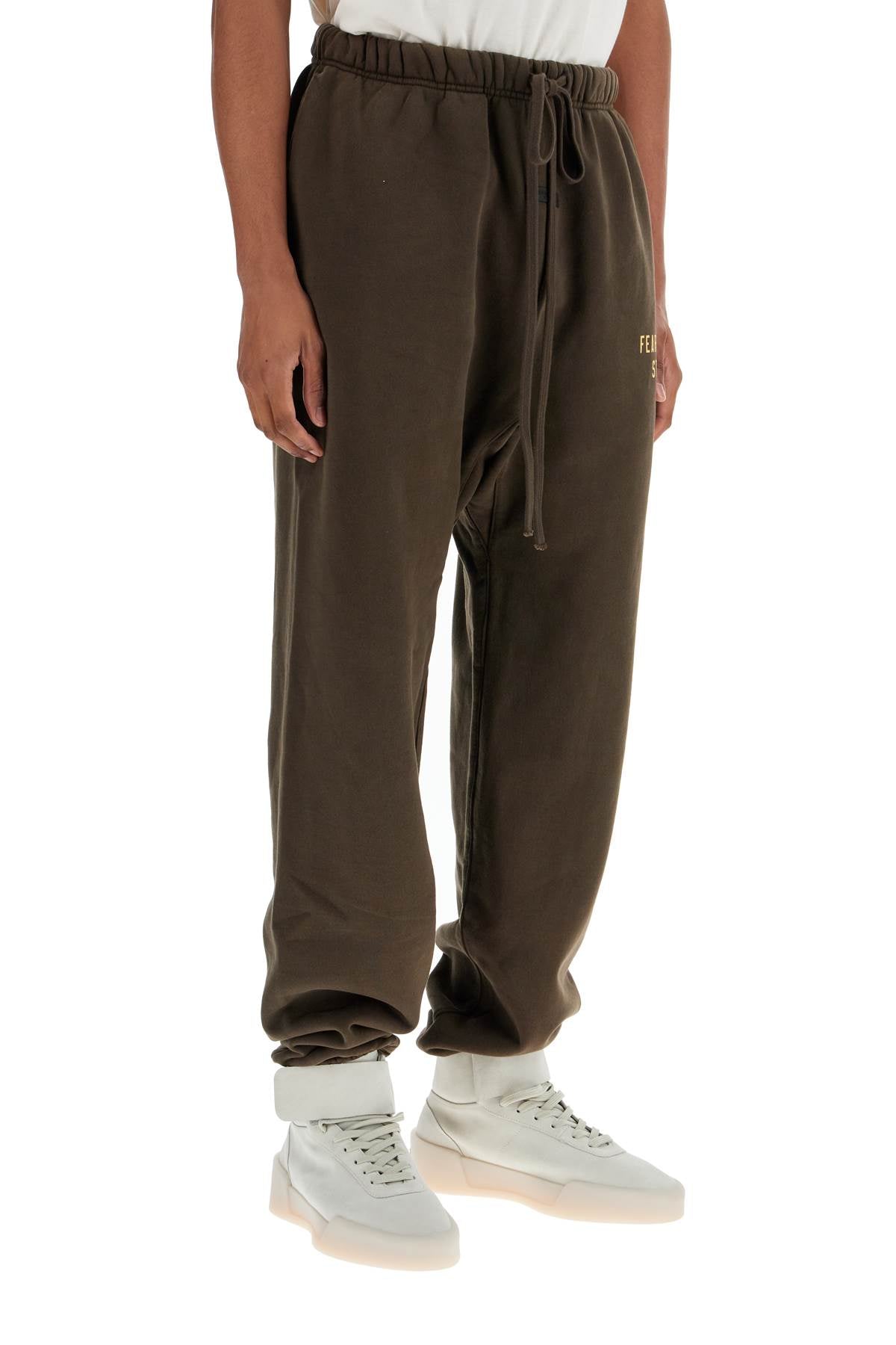 Dark Brown Cotton Sweatpants Modern Design  - Brown