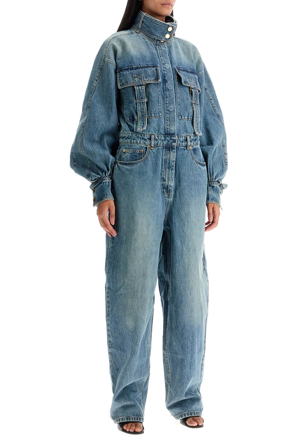 Denim Illustration Overall Jumpsuit  - Blue