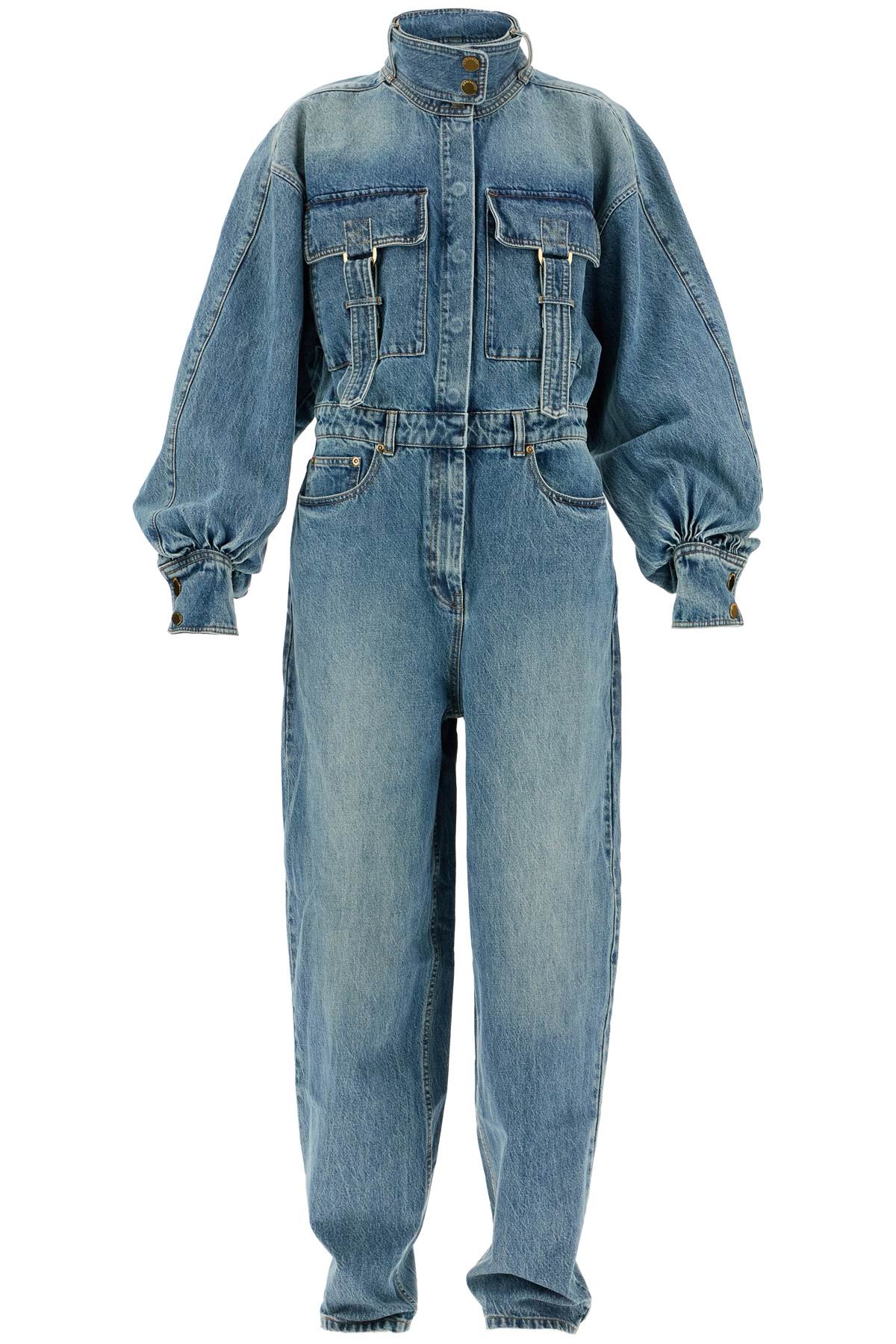 Denim Illustration Overall Jumpsuit  - Blue