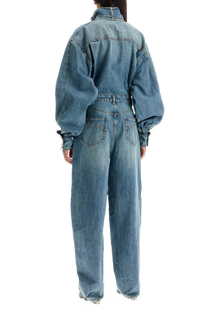 Denim Illustration Overall Jumpsuit  - Blue