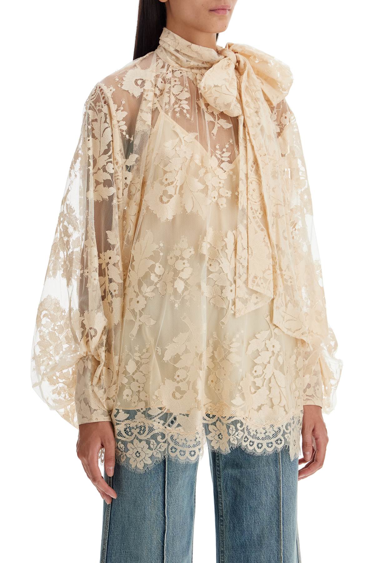 Of Lace Blouse With Floral Pattern  - Neutro