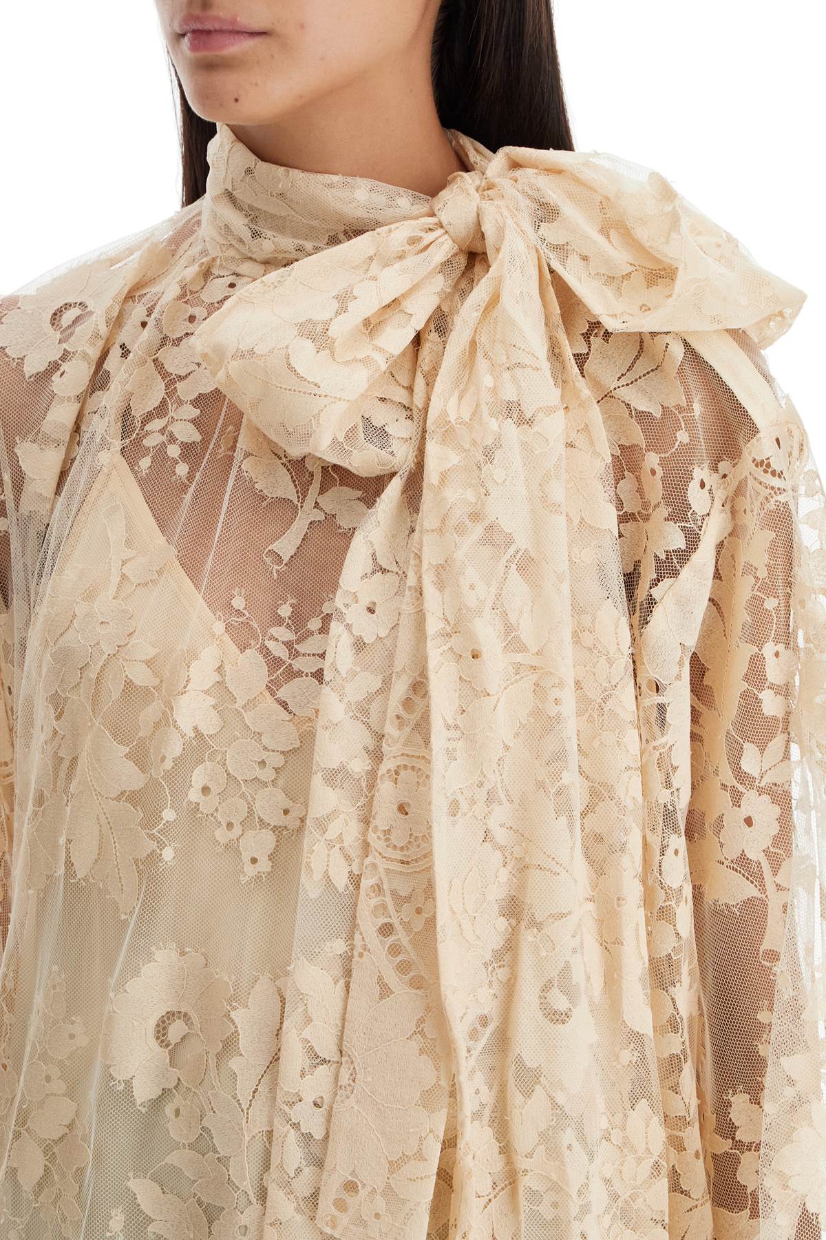 Of Lace Blouse With Floral Pattern  - Neutro