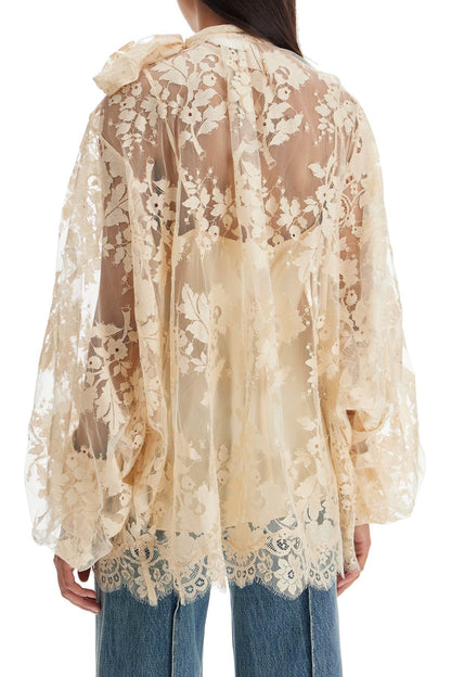 Of Lace Blouse With Floral Pattern  - Neutro