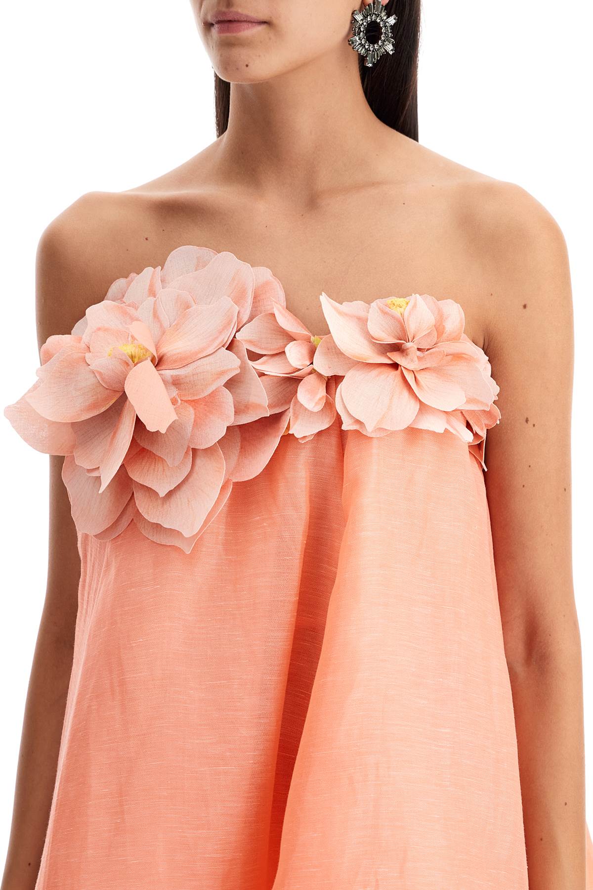 'mini Organza Dress With Petal  - Pink