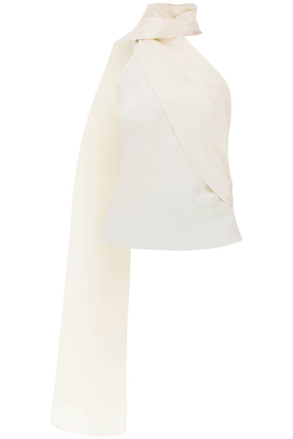 Silk Wrap Neck Top  - White