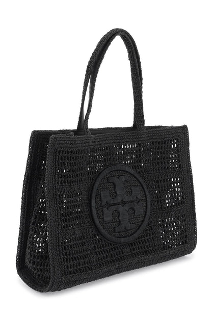 Ella Crochet Raffia Tote Bag In  - Black