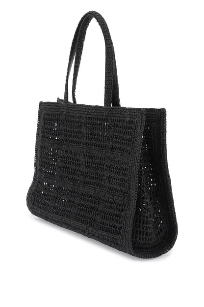 Ella Crochet Raffia Tote Bag In  - Black