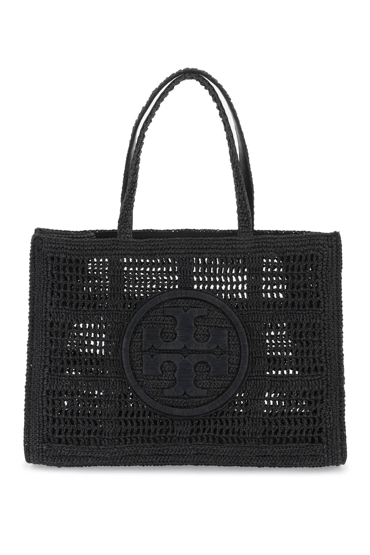 Ella Crochet Raffia Tote Bag In  - Black