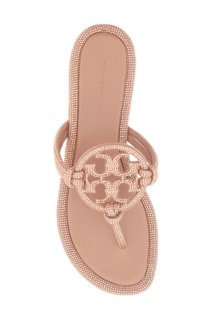 Pavé Leather Thong Sandals  - Pink