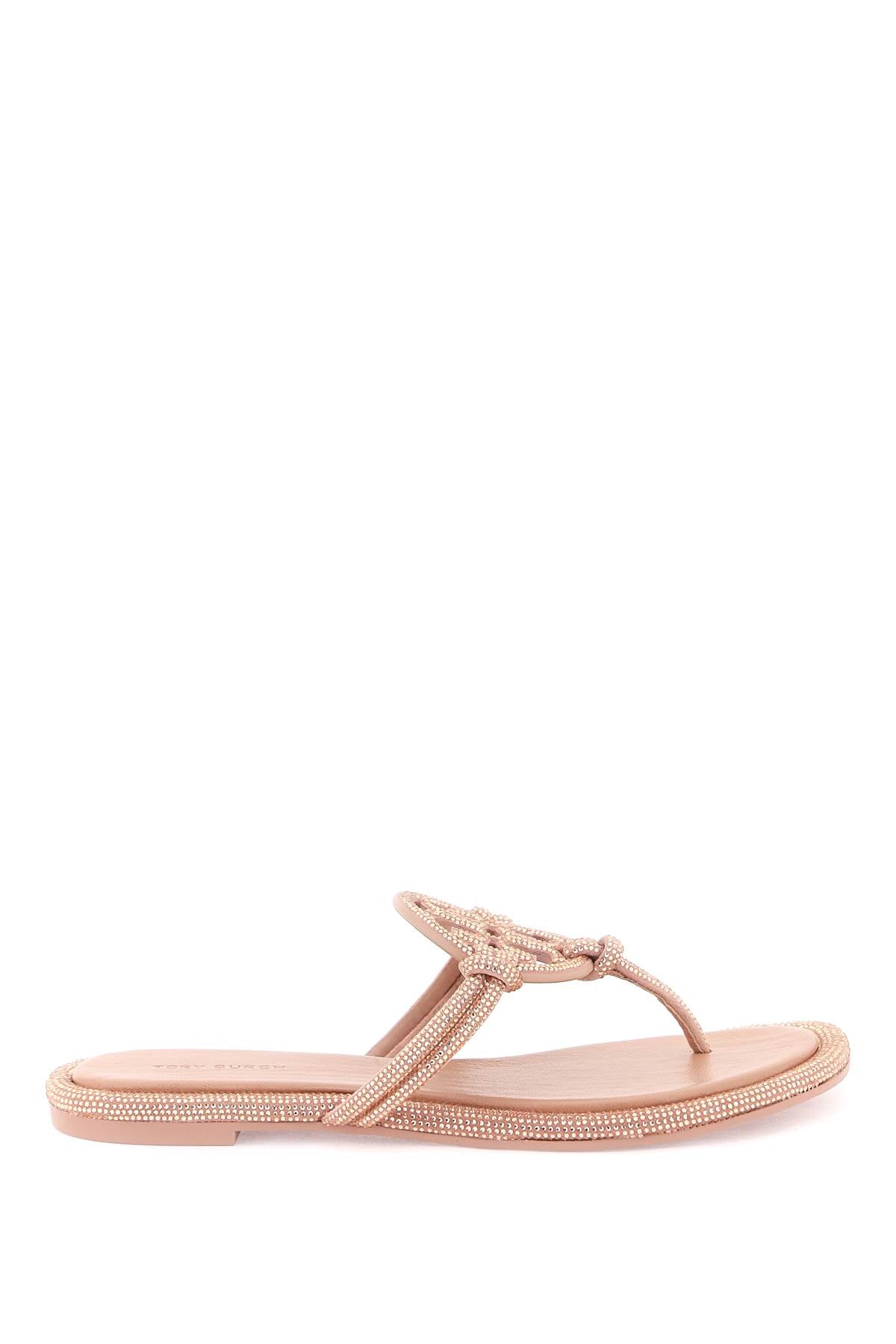 Pavé Leather Thong Sandals  - Pink