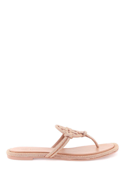 Pavé Leather Thong Sandals  - Pink