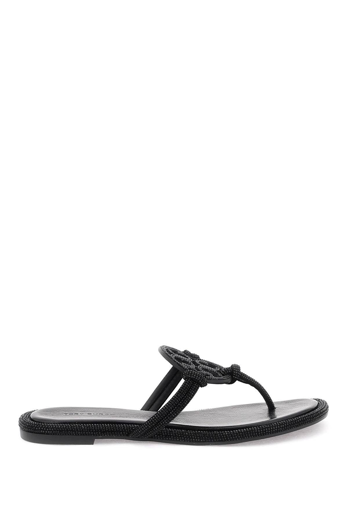 Pavé Leather Thong Sandals  - Nero