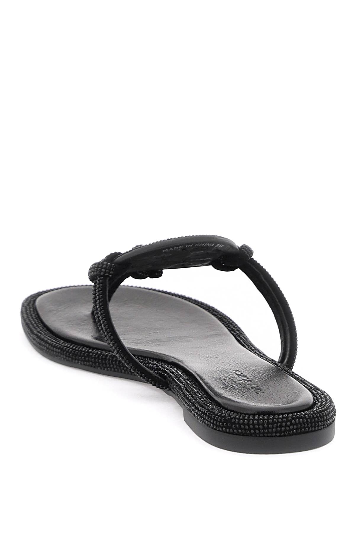 Pavé Leather Thong Sandals  - Nero