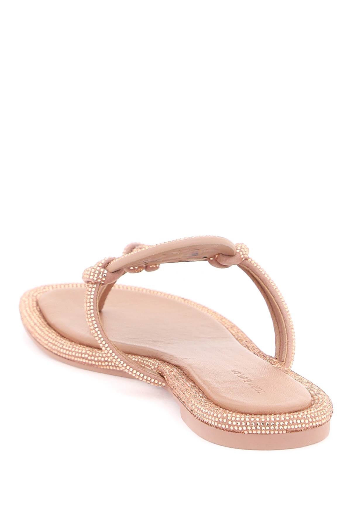 Pavé Leather Thong Sandals  - Pink