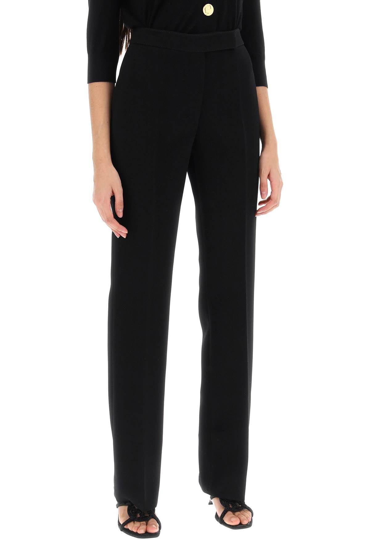 Straight Leg Pants In Crepe Cady  - Black