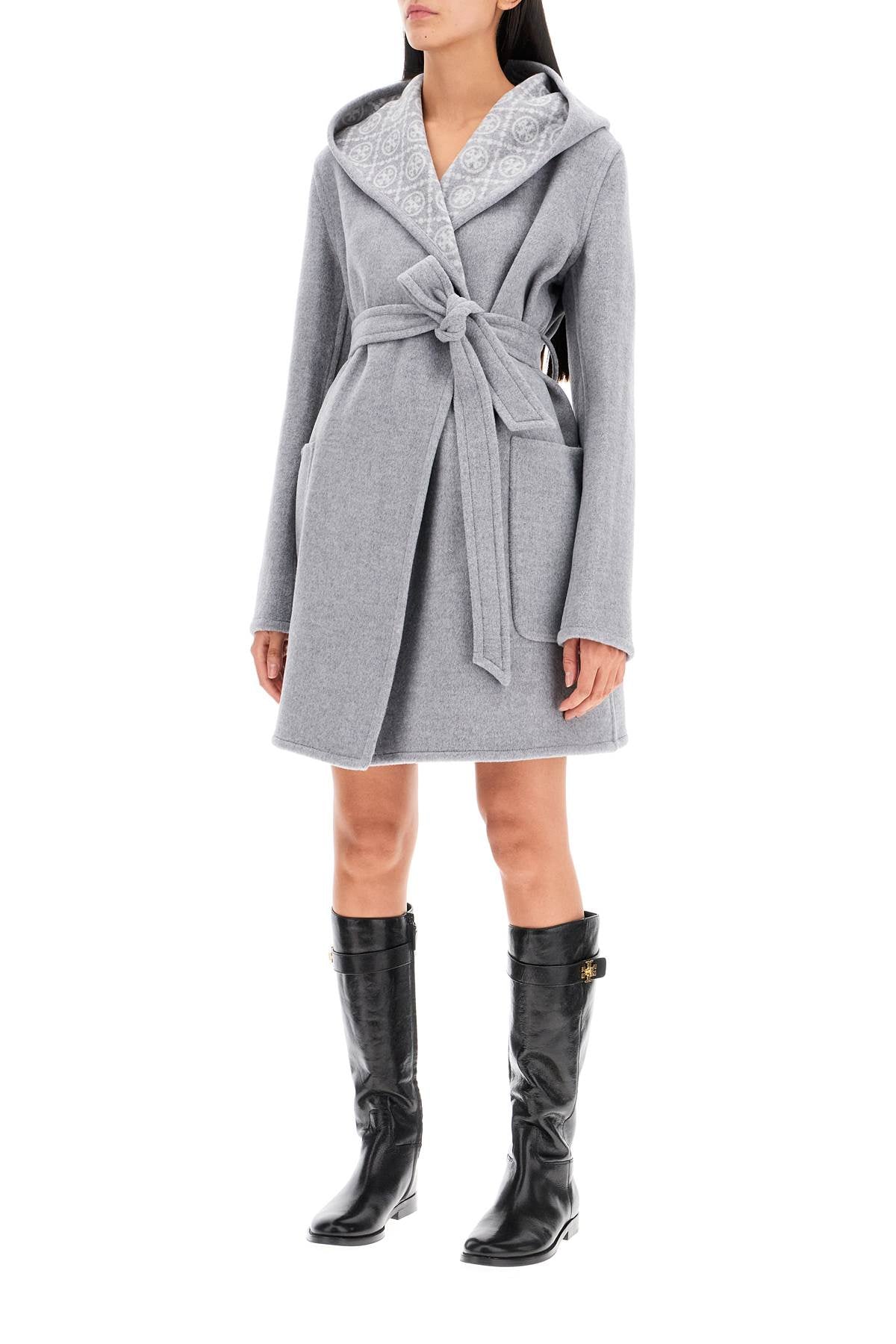 Mid-length Coat With Hood  - Grey