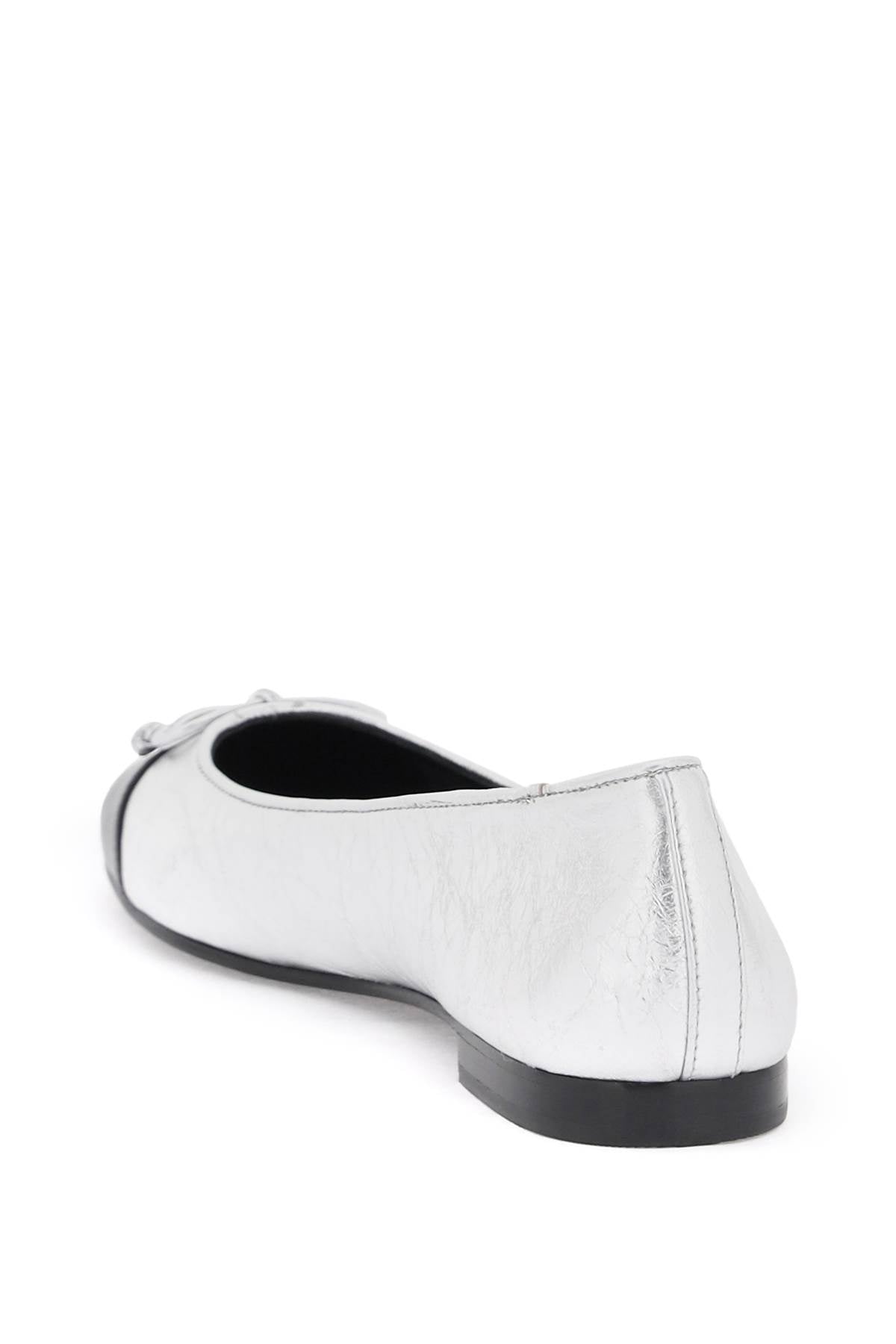 Laminated Ballet Flats With Contrasting Toe  - Silver