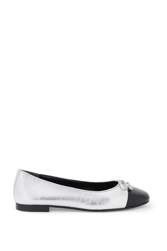 Laminated Ballet Flats With Contrasting Toe  - Silver